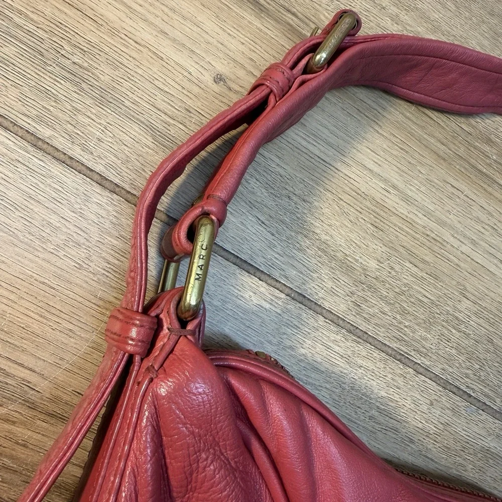 Vintage Marc Jacobs Shoulder Bag Y2K Pink Leather Hobo Studs Buckles Pockets